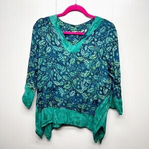 Soft Surroundings 3/4 Sleeve Green & Blue Floral Women's Top Size XS Flowy